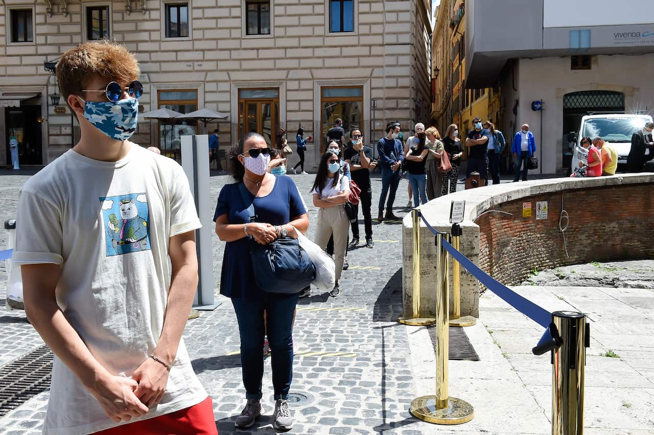 Tourists wait to get into Rome's Pantheon, which reopened this week after the coronavirus lockdown.