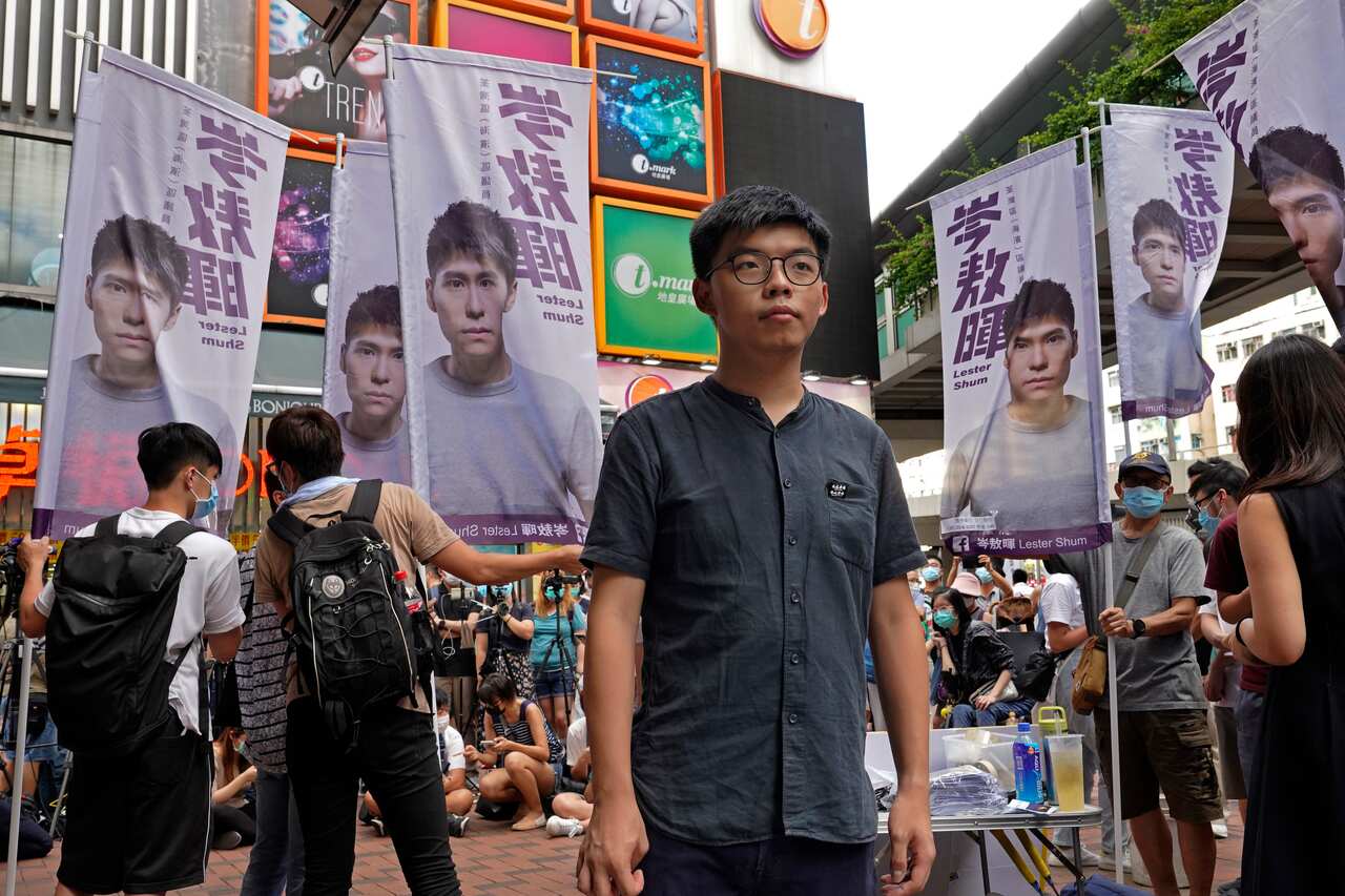 Hong Kong activist Joshua Wong attends an activity for the upcoming Legislative Council elections in Hong Kong.