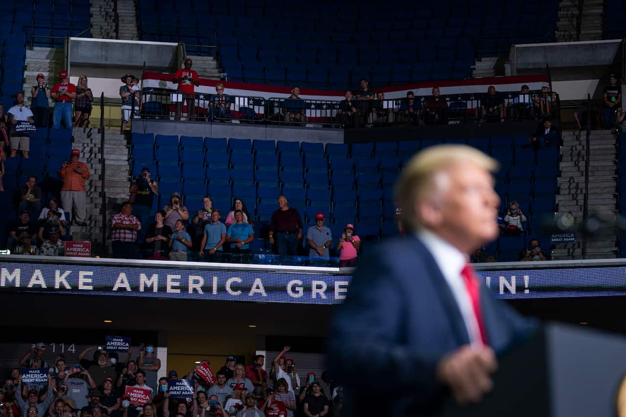 President Donald Trump speaks during a campaign rally at the BOK Center, Saturday, June 20, 2020, in Tulsa, Okla. (AP Photo/Evan Vucci)