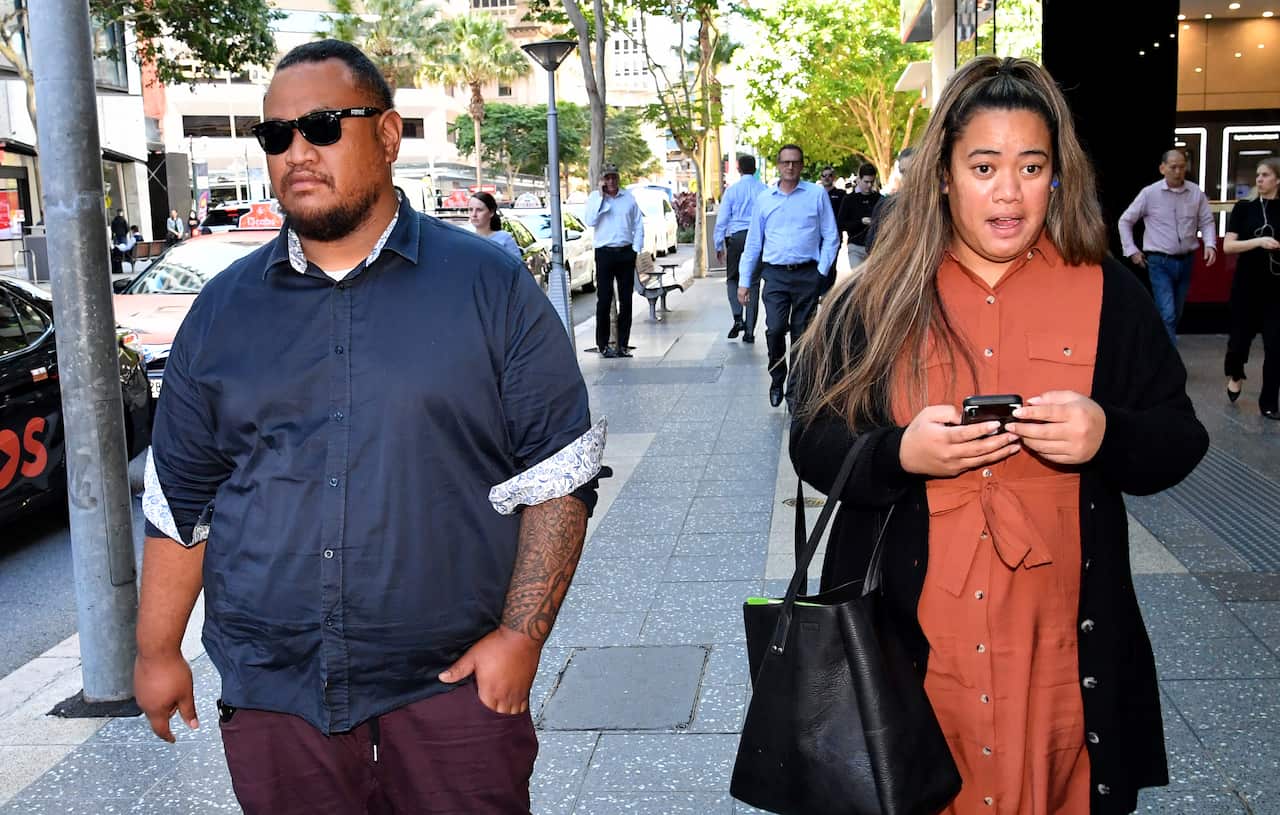 Jason and Wendy Taniela leaving a Queensland Civil and Administrative Tribunal hearing. 