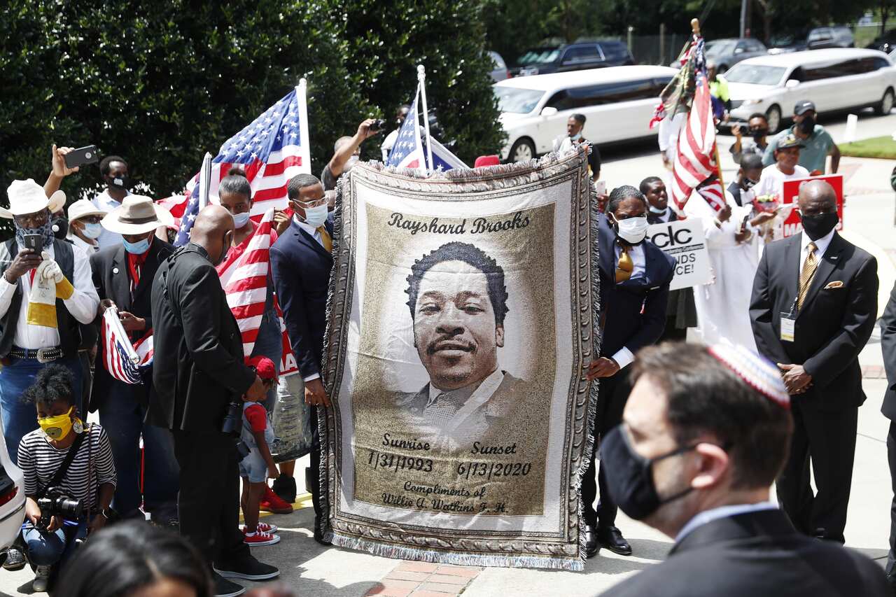 A banner of Rayshard Brooks at Ebenezer Baptist Church in Atlanta, Georgia.