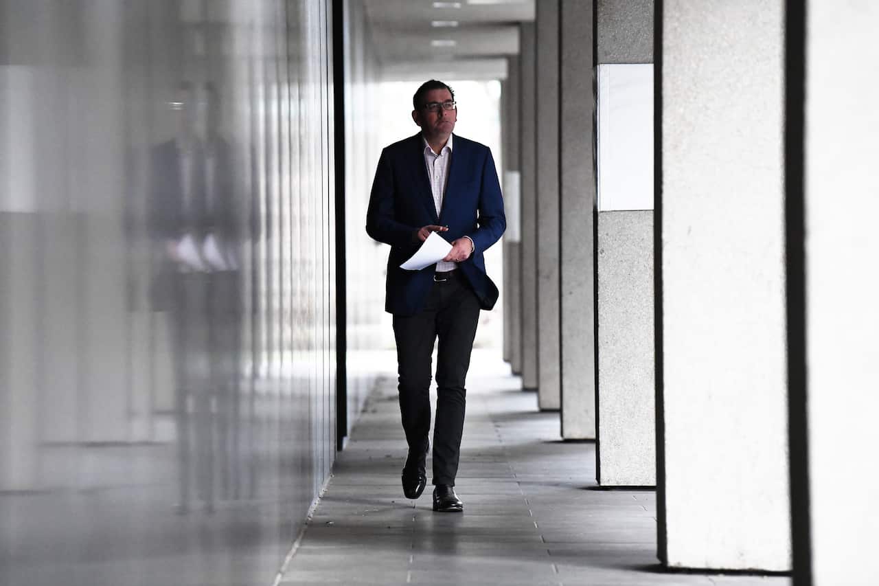Victorian Premier Daniel Andrews arrives to announce the new lockdown on Tuesday afternoon. 