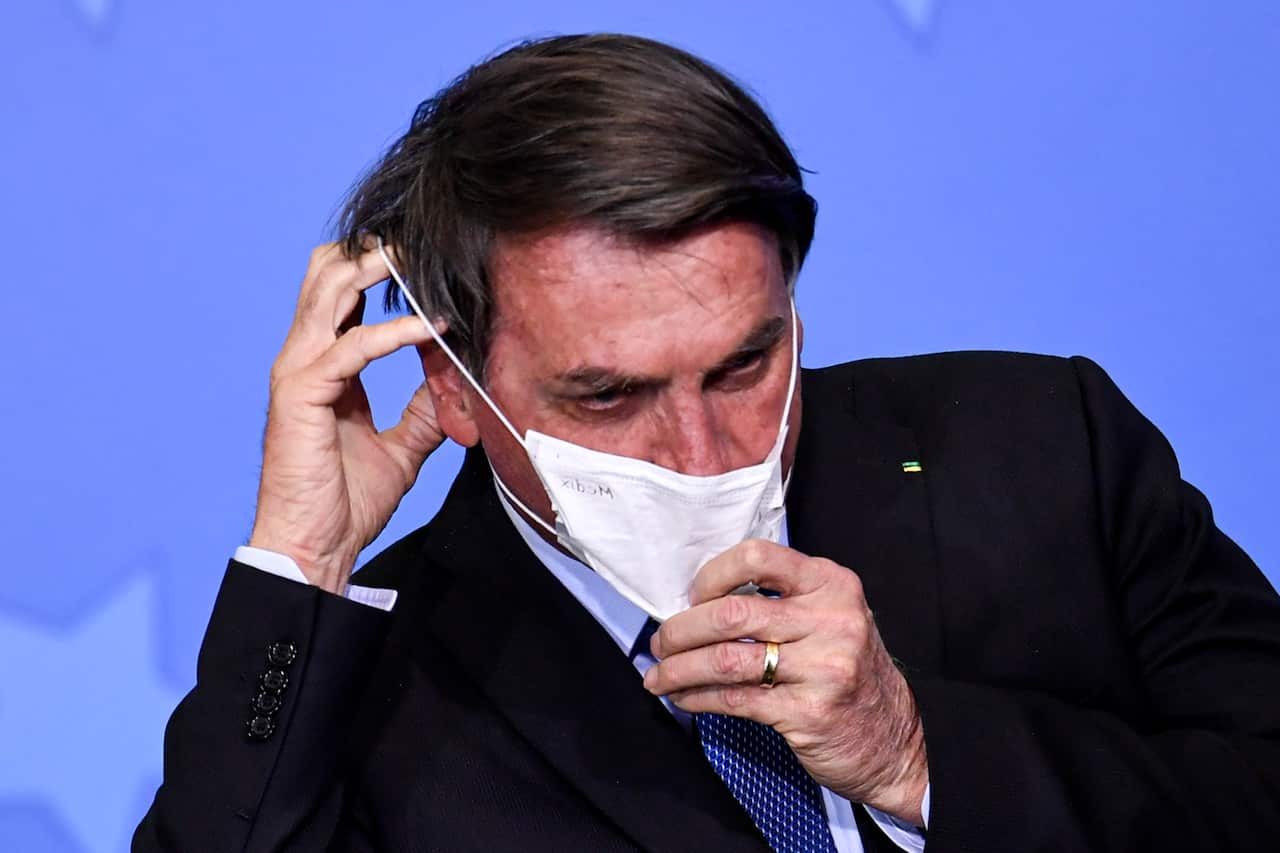 Jair Bolsonaro during an emergency aid extension ceremony in the city of Brasilia