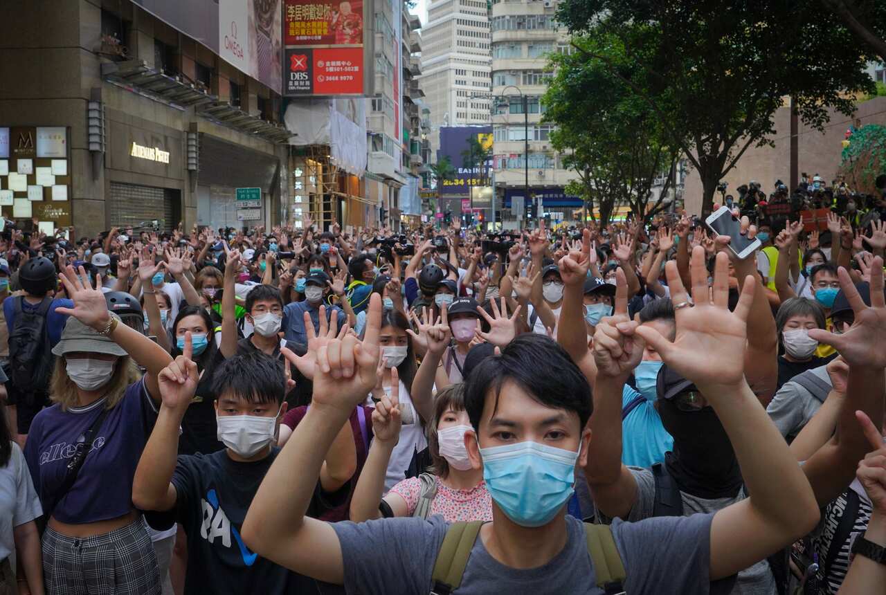 Protesters rally against the new national security law on the 23rd anniversary of Hong Kong's handover to China from Britain