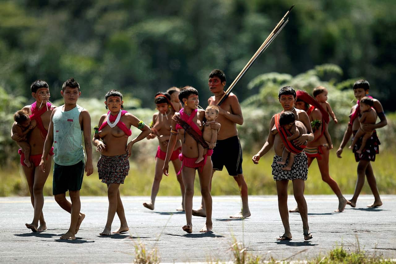  Members of the Yanomami people in the Surucucu region, Alto Alegre municipality, Roraima state, Brazil.
