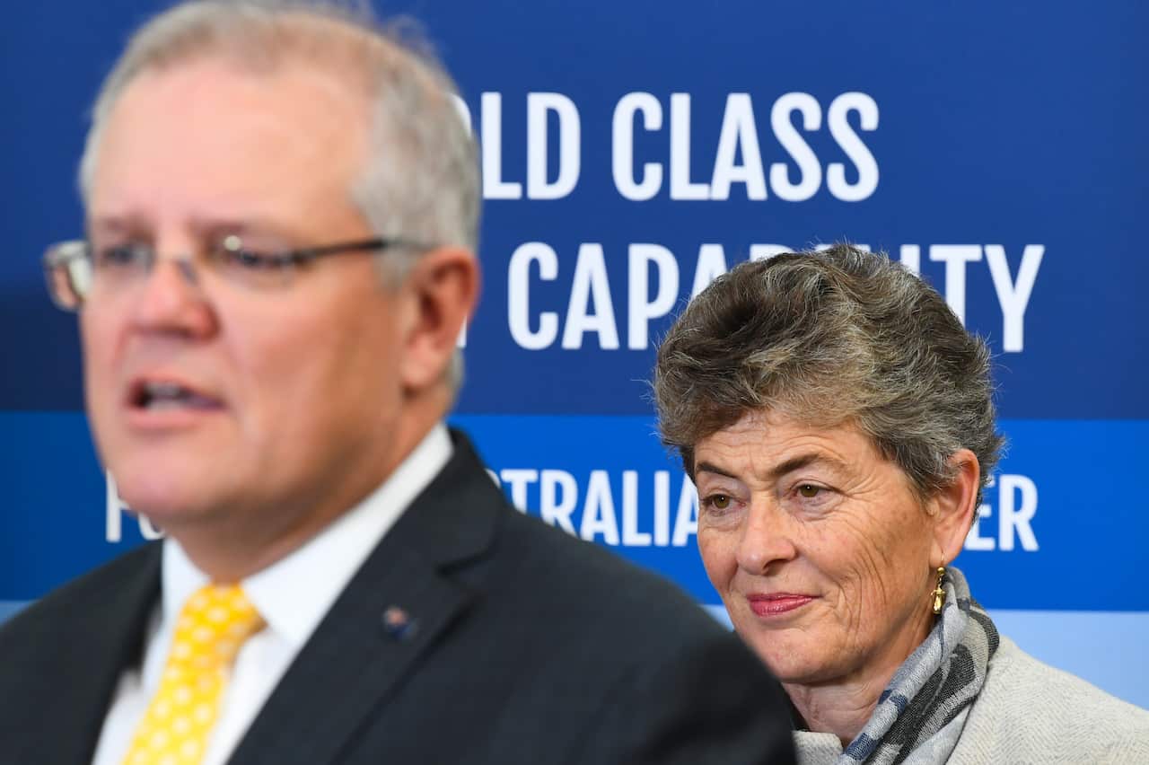 Liberal Party candidate for the seat of Eden-Monaro Fiona Kotvojs (R) with Australian Prime Minister Scott Morrison.