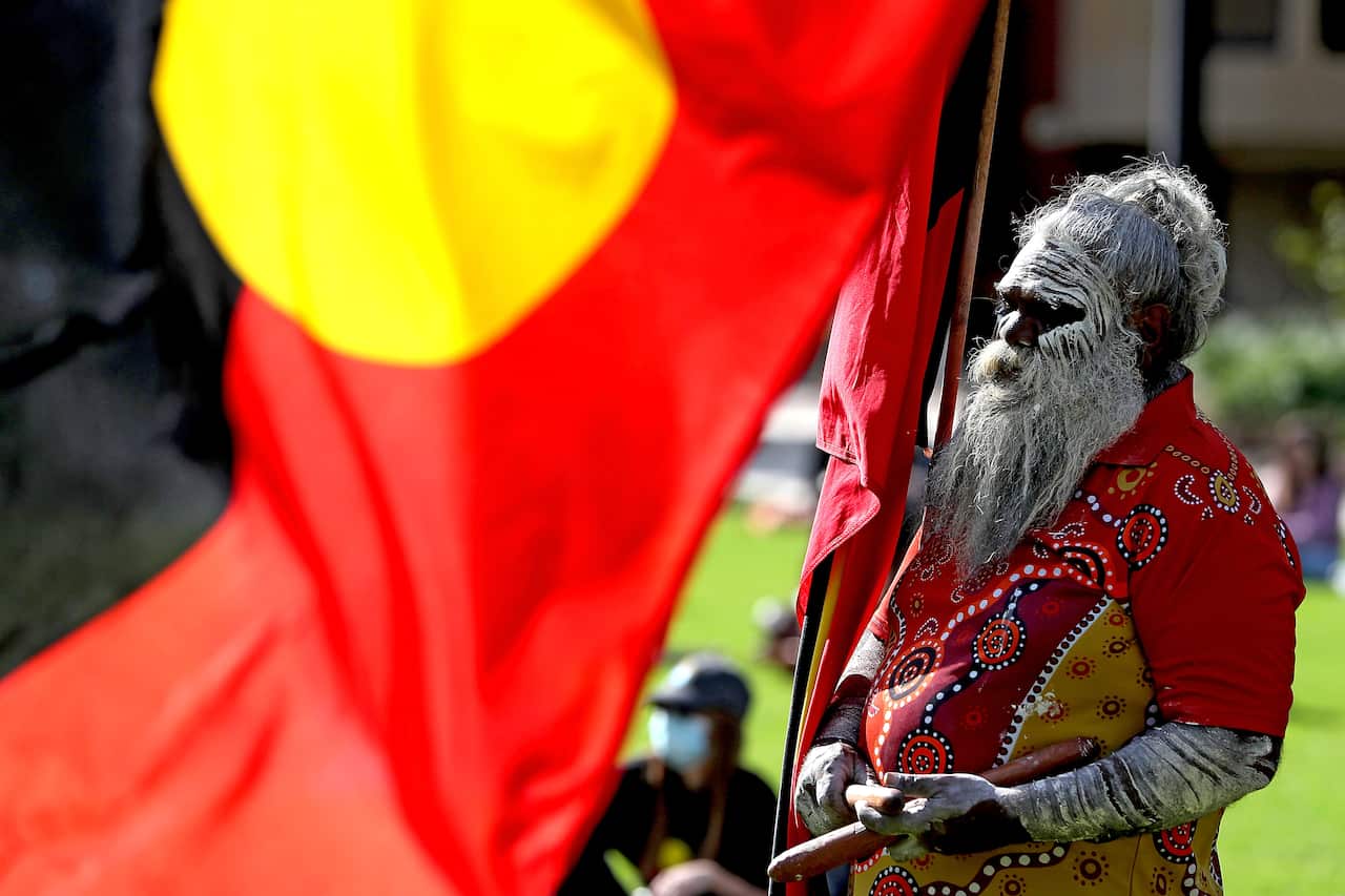 Protesters participate in a Black Lives Matter (BLM) rally at the Supreme Court Gardens in Perth.