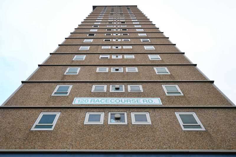 A view of a public housing tower along Racecourse Road in Flemington, Monday, July 6, 2020.