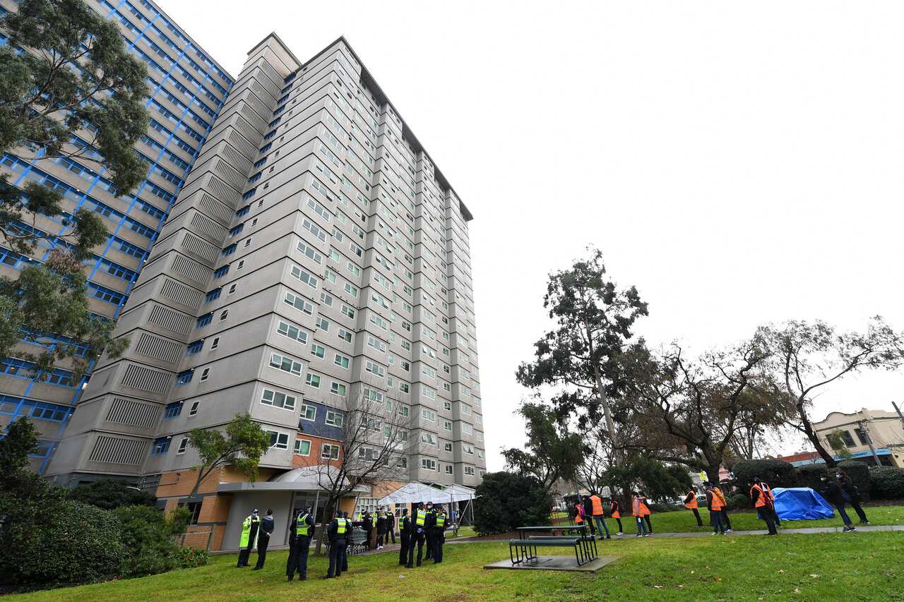 One of the nine public housing towers locked down by the Victorian Government.