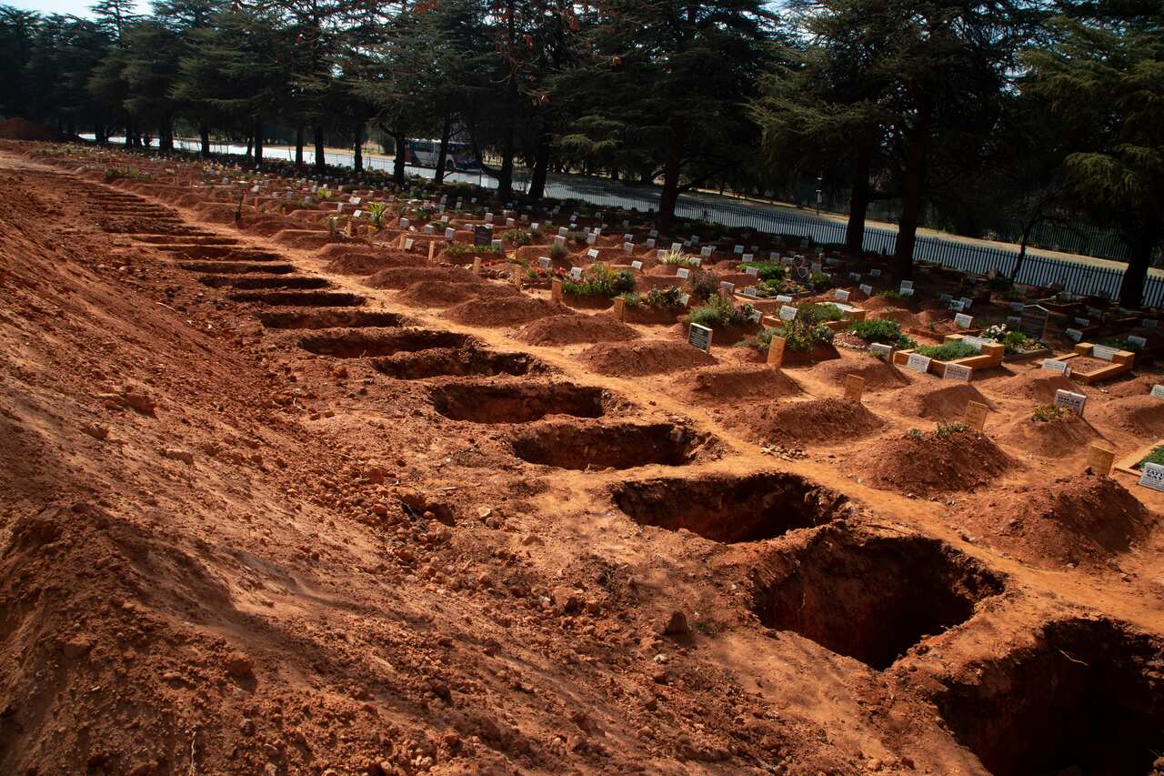 Freshly-dug graves in a row at Johannesburg's main Westpark Cemetery.