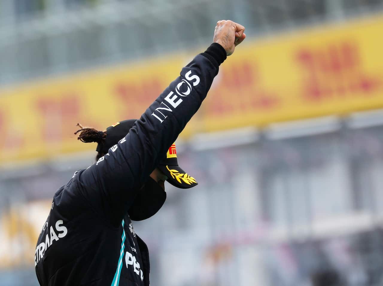 Formula One world champion Lewis Hamilton, the sport's only Black driver, raised a clenched fist on the podium on Sunday after his first victory of the season.