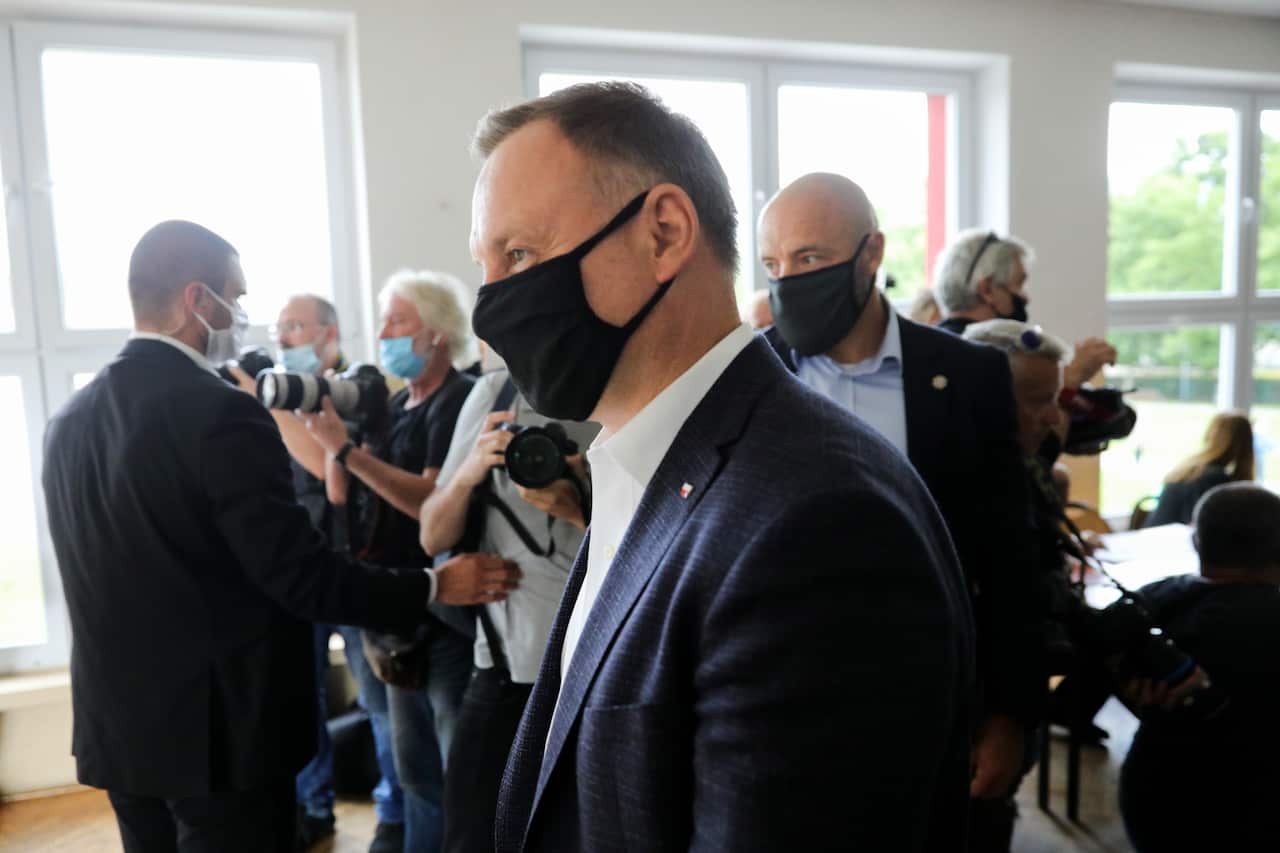 President of Poland, Andrzej Duda seen at the polling station.