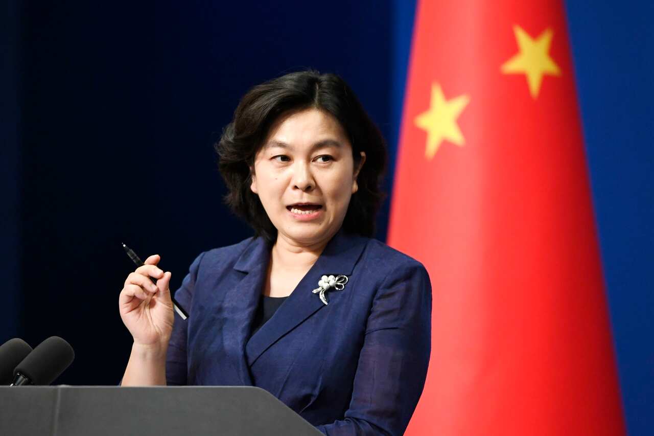 Chinese Foreign Ministry spokeswoman Hua Chunying speaks at a press conference in Beijing on July 15, 2020. (Kyodo via AP Images) ==Kyodo