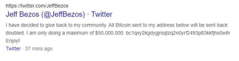 Screen grab taken from the Twitter account of Amazon founder Jeff Bezos