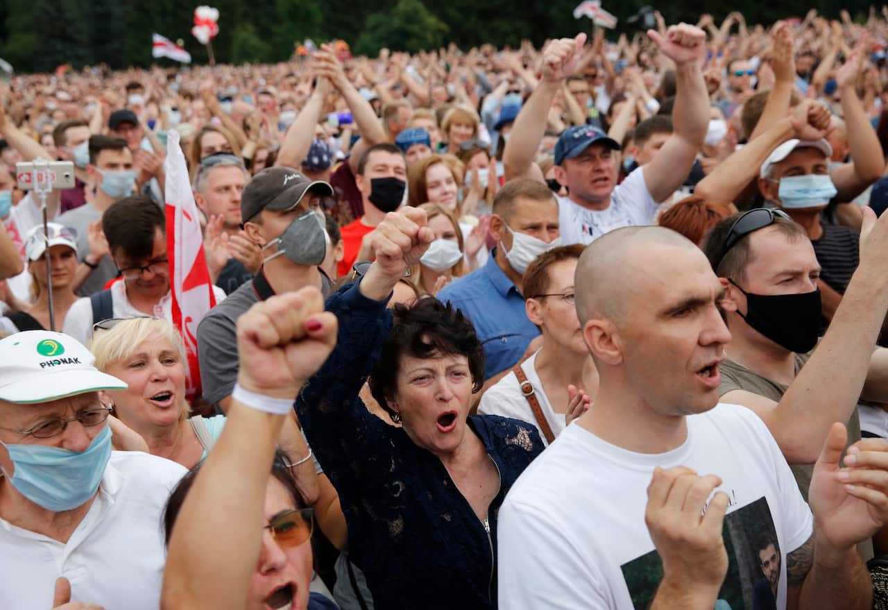 Thousands gather at an opposition campaign rally in Minsk, Belarus