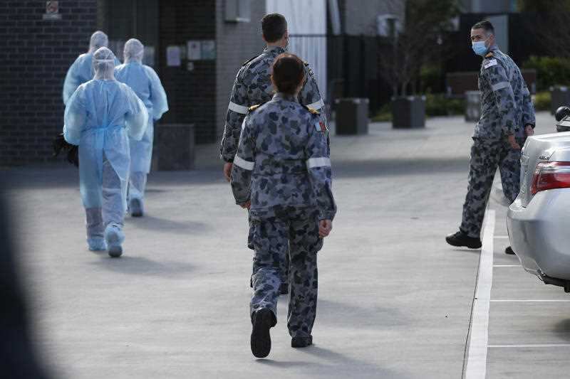 ADF staff arrive at Epping Gardens Aged Care Facility in Epping, Melbourne, Tuesday, July 28, 2020