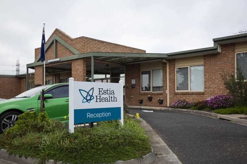 Signage is seen at Estia Health Aged Care facility in Ardeer, Melbourne, Wednesday, July 29, 2020