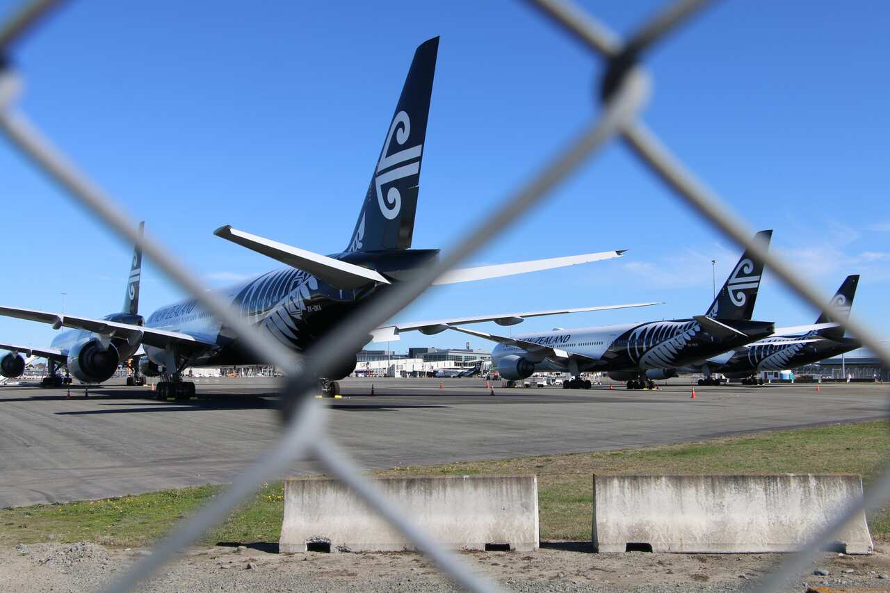An Air New Zealand Boeing 777 seen parked at Christchurch International Airport.