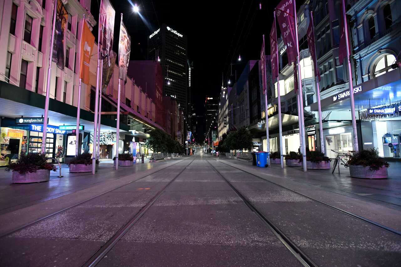 Bourke Street Mall is seen before a citywide curfew is introduced in Melbourne.