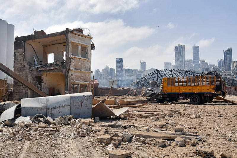 A view of damages at the site of an explosion in the city port.
