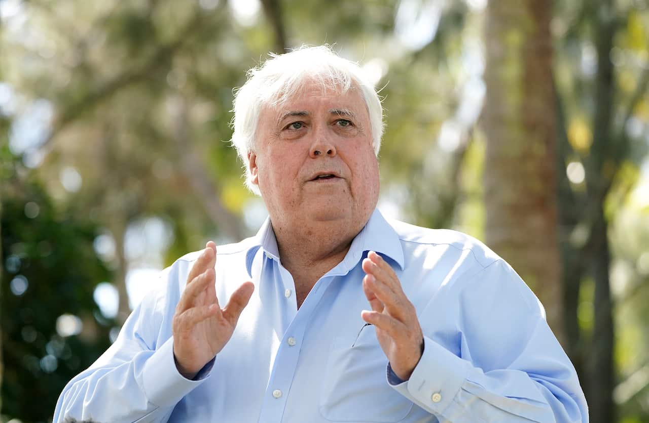 Clive Palmer at a press conference in August 2020.