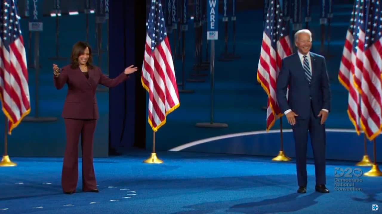 Kamala Harris and Joe Biden at the Democratic National Convention.