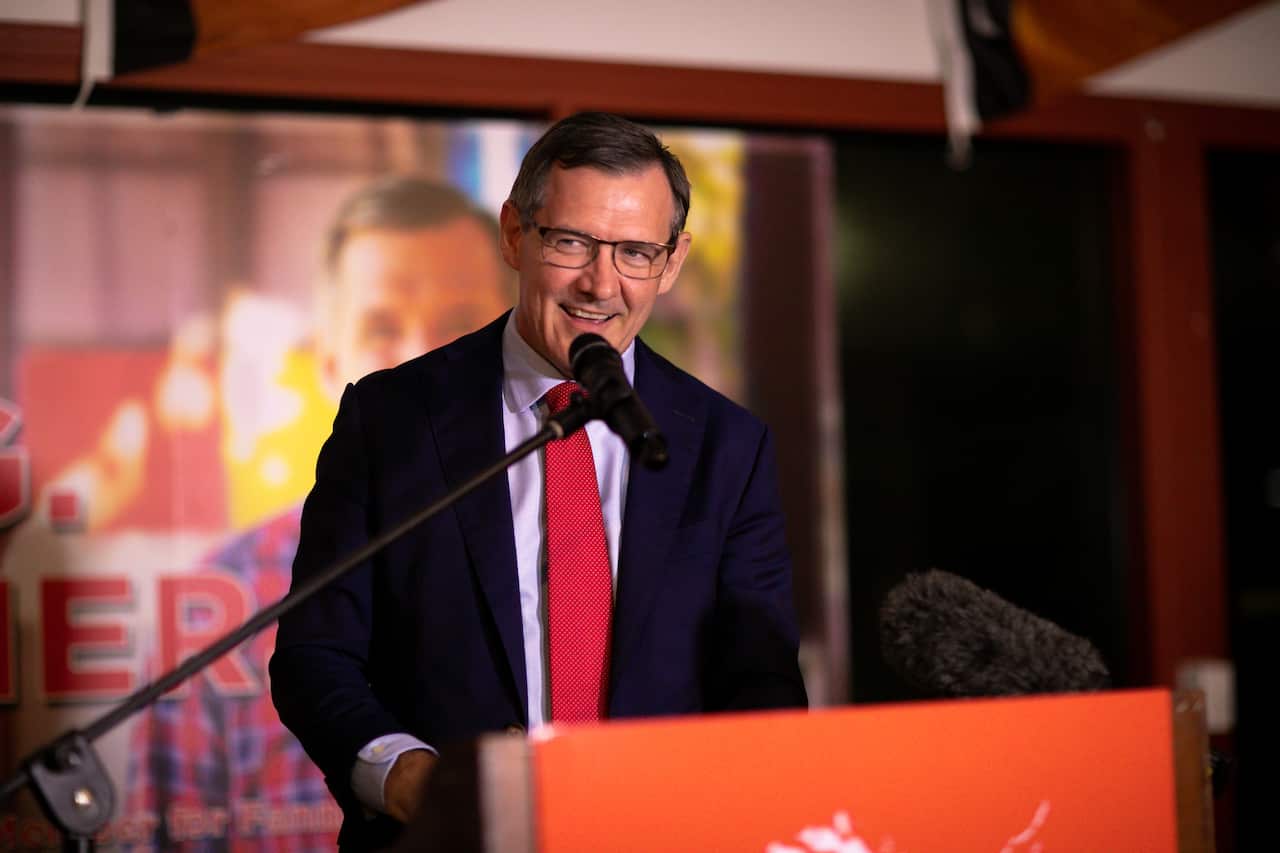NT Chief Minister Michael Gunner addresses supporters at Labor's election headquarters in Darwin.