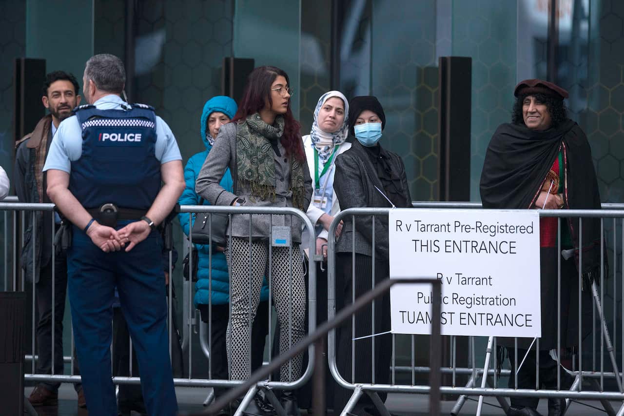 Family members of victims arrive outside the High Court in Christchurch, New Zealand.