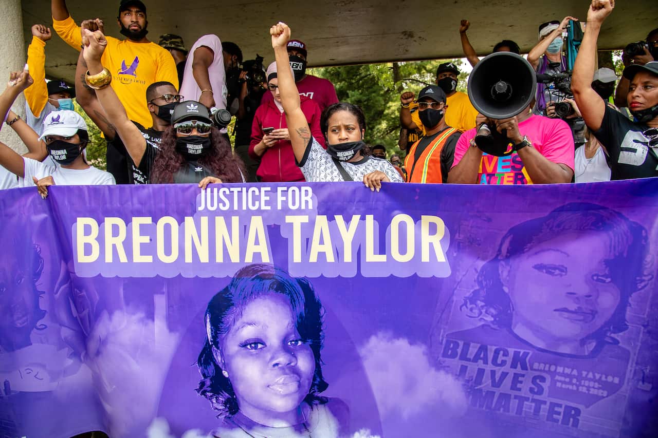 Protesters attend the Good Trouble Tuesday march for Breonna Taylor on Tuesday, Aug. 25, 2020, in Louisville, Ky. (Amy Harris/Invision/AP)