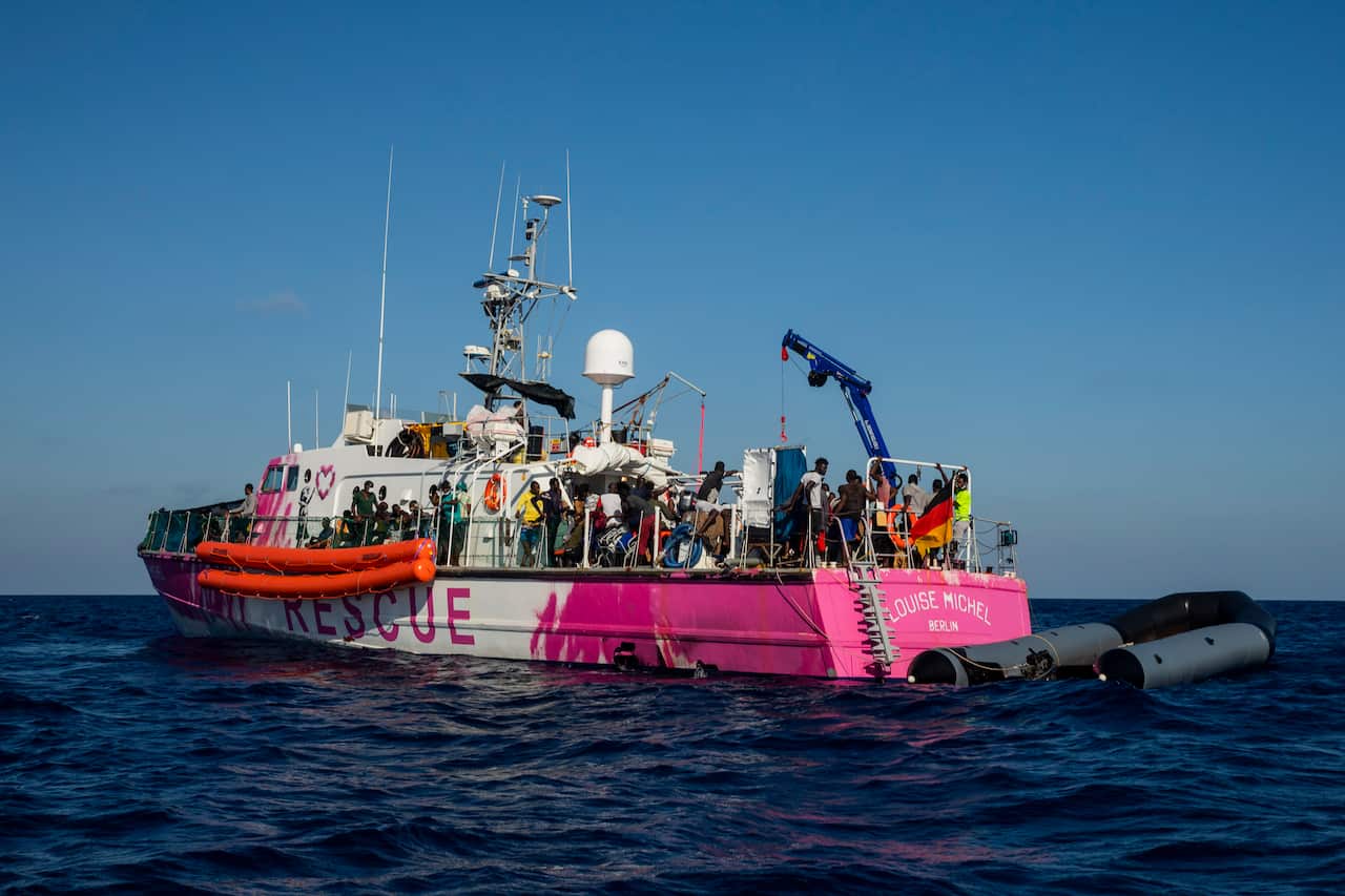 The Louise Michel rescue vessel with people on board.