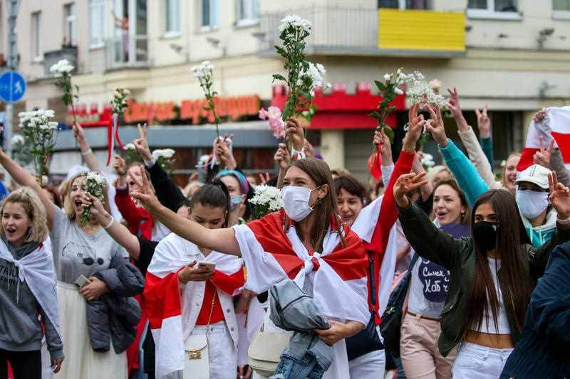 Opposition activists take part a women's rally in Minsk. 