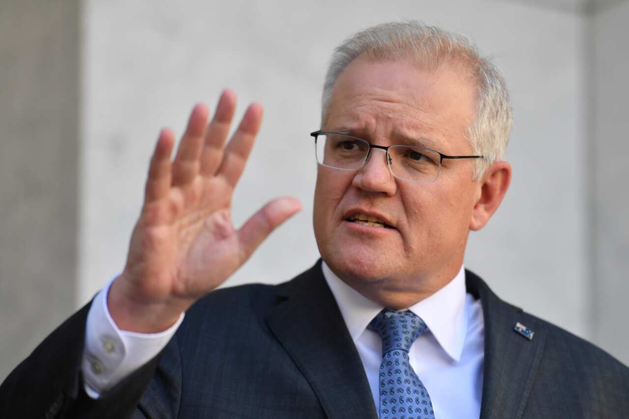 Prime Minister Scott Morrison at a press conference at Parliament House in Canberra.