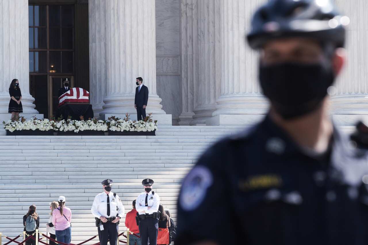 Ruth Bader Ginsburg's casket lies on the step of US Supreme Court for people to pay their last respects.