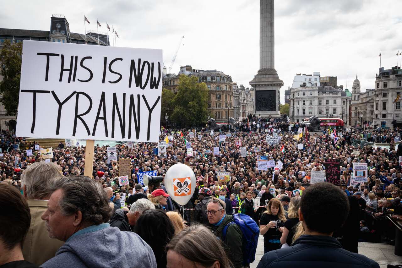 Unite for Freedom protesters gather in London to challenge the Coronavirus Act, emergency legislation to help the country cope with the outbreak's demands.