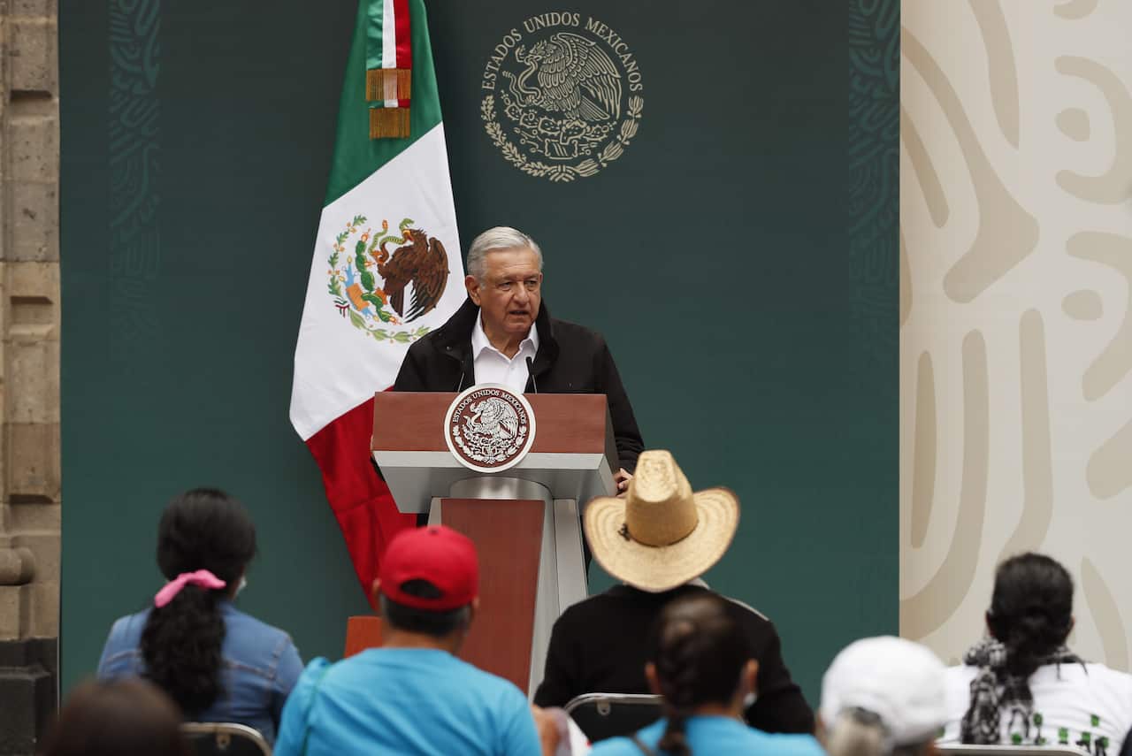 Mexican President Andres Manuel Lopez Obrador meets with the parents of the 43 students at the National Palace in Mexico City.