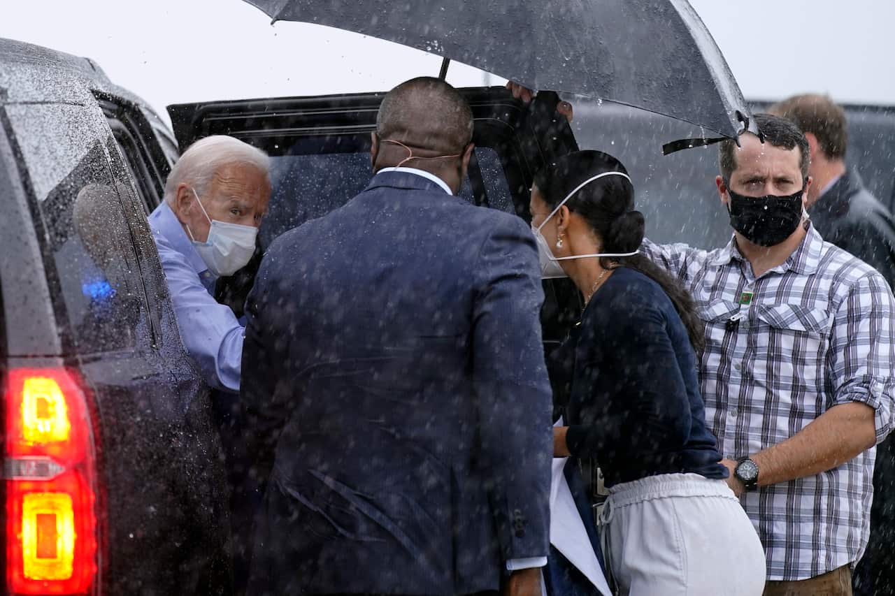 Democratic presidential candidate, Joe Biden, arrives to board a plane  to Cleveland for the first presidential debate against President Donald Trump.