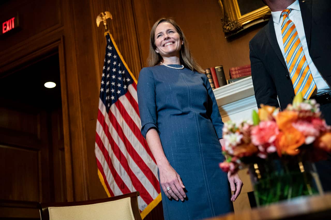 Judge Amy Coney Barrett, President Trump's Supreme Court nominee, at the US Capitol in Washington, DC. 