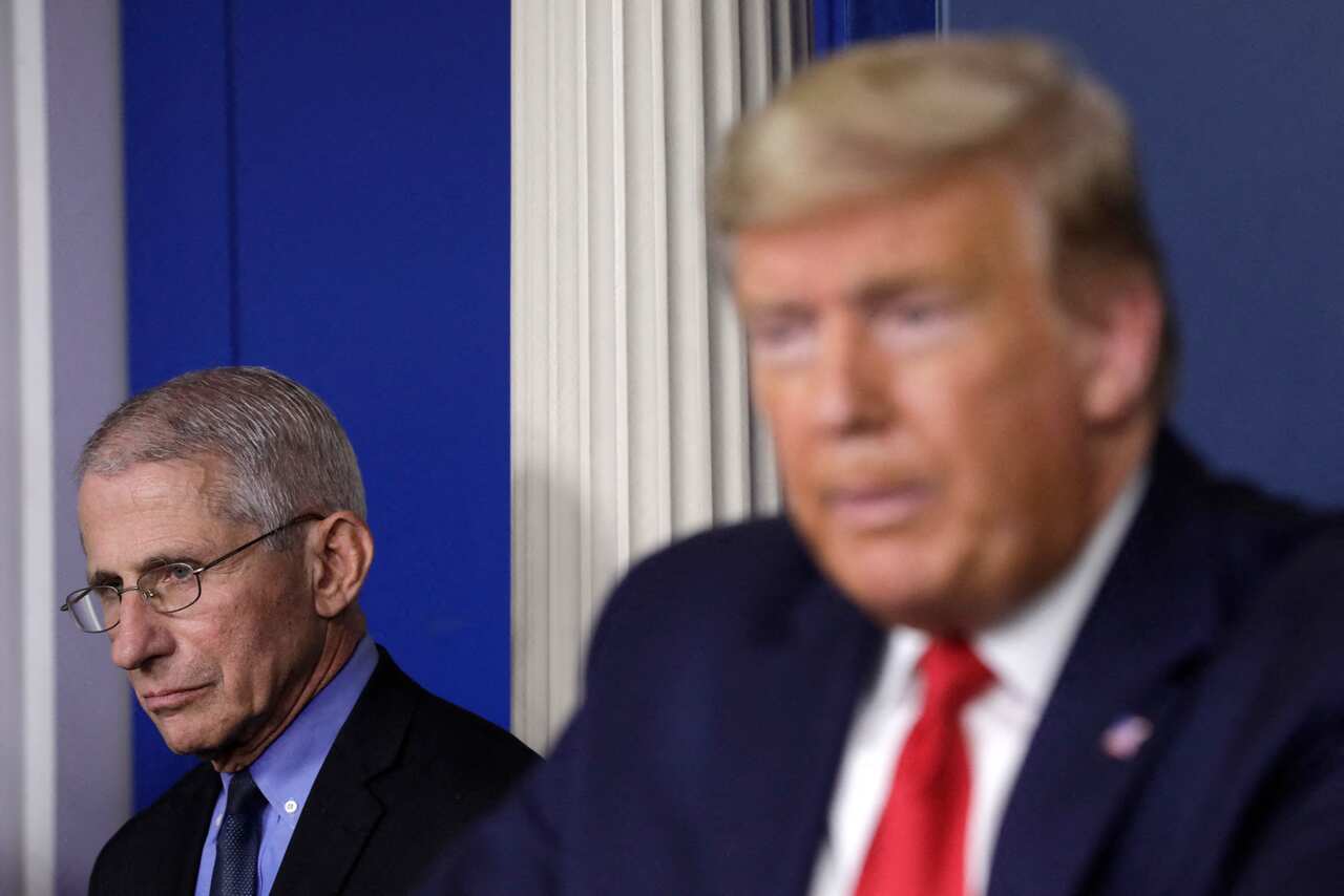 President Donald Trump and Director of the National Institute of Allergy and Infectious Diseases, Dr Anthony Fauci, pictured at a press briefing in March.
