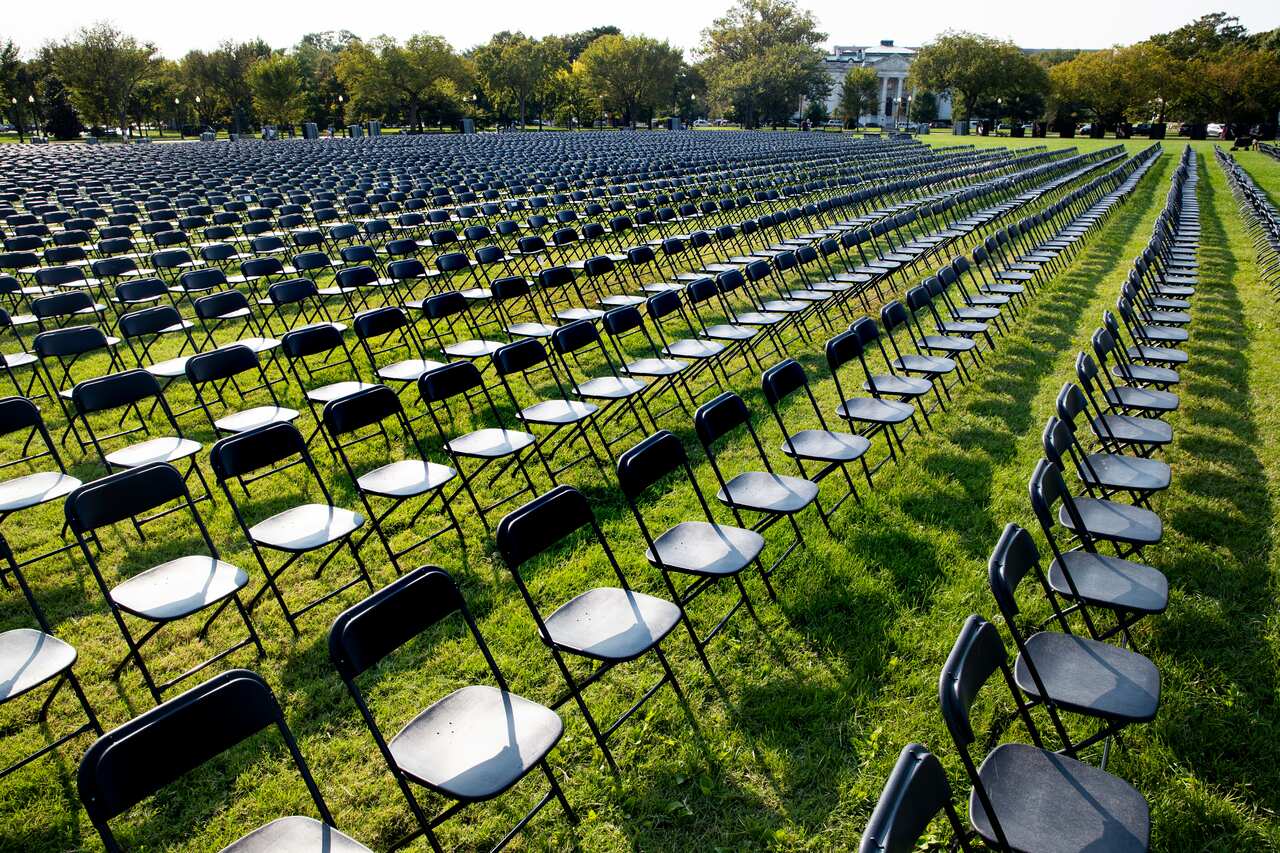 Twenty thousand empty chairs were placed near the White House to memorialise the over 200,000 people in the US who died with COVID-19.