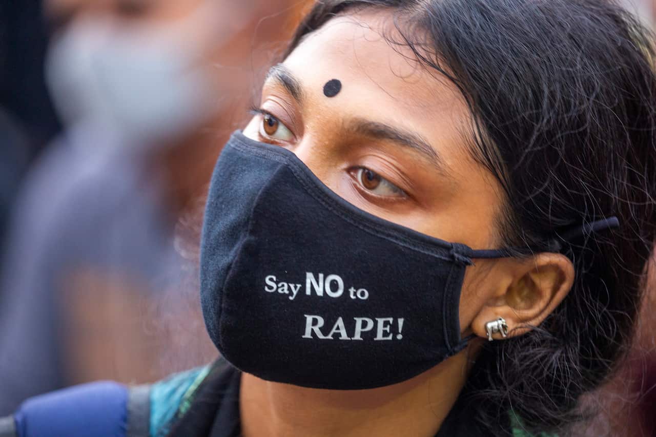 A student participates in a cultural event as part of a protest against rape and sexual assault in Dhaka, Bangladesh, on 12 October.