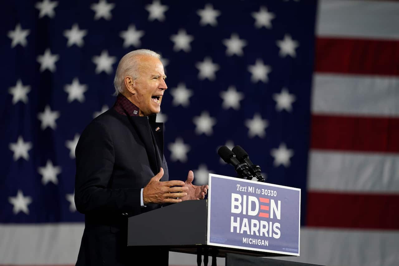Democratic presidential candidate Joe Biden speaks in Michigan.