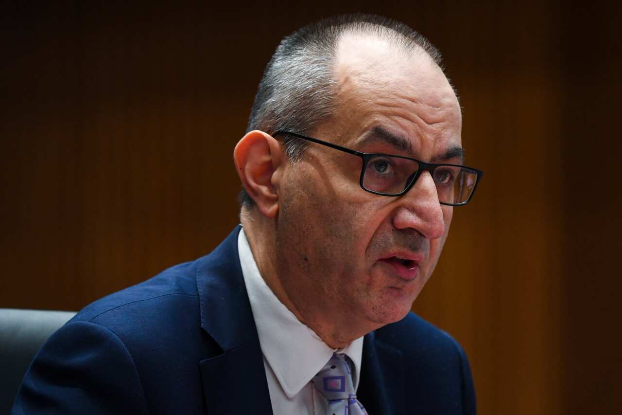 Secretary of the Department of Home Affairs Mike Pezzullo speaks during a Senate inquiry at Parliament House in Canberra.