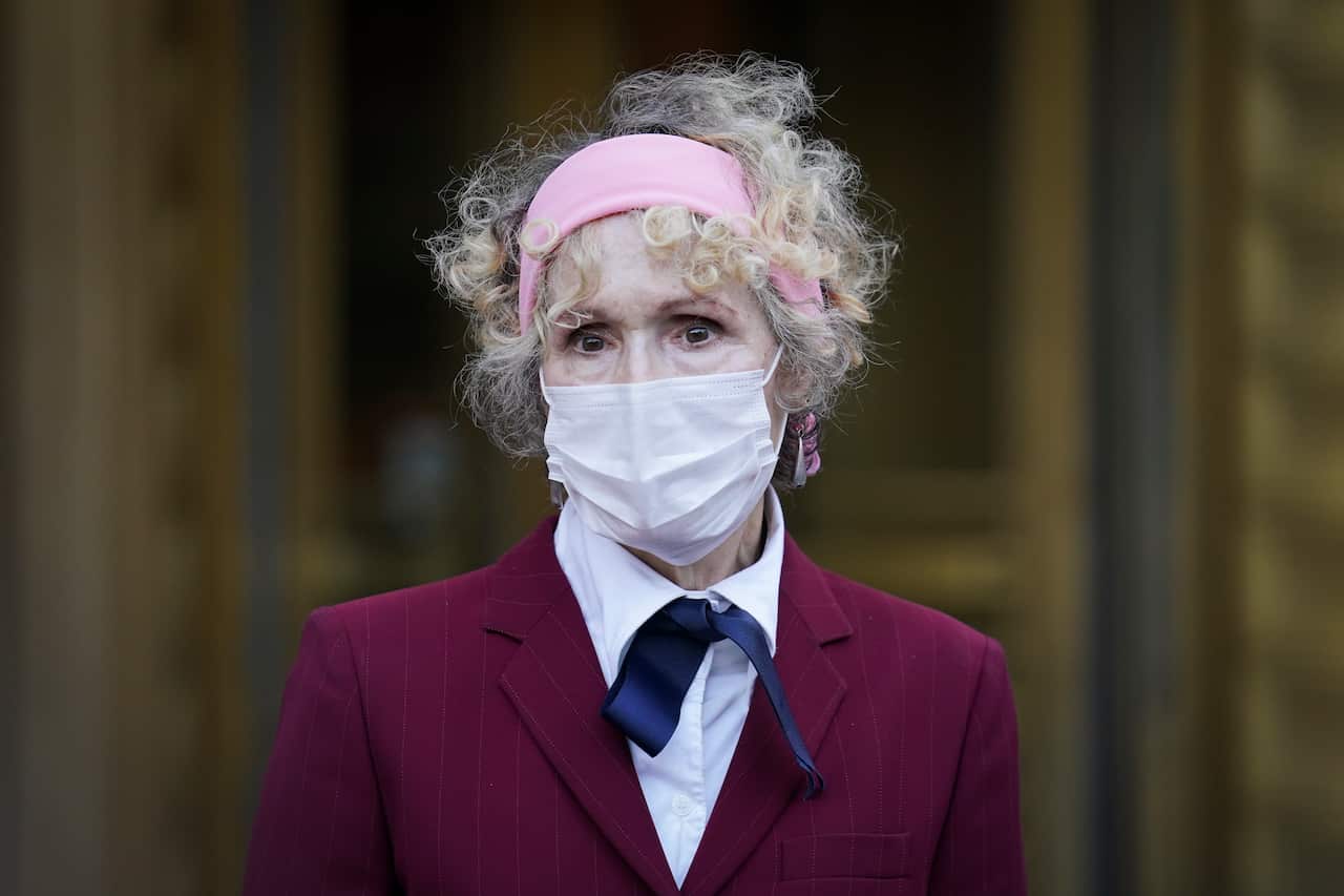 E Jean Carroll leaves the Daniel Patrick Moynihan United States Courthouse on 21 October.