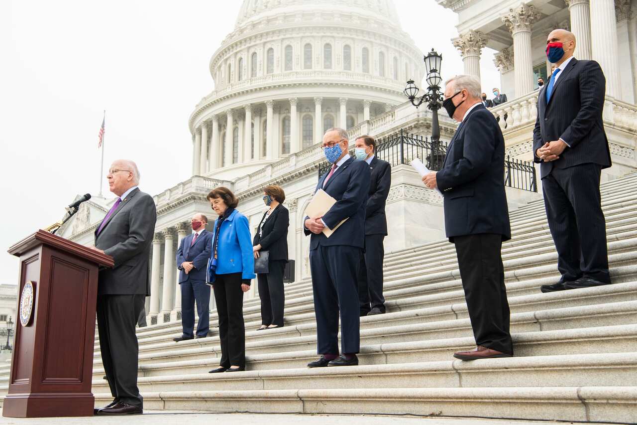 Democratic members of the Senate Judiciary Committee after they boycotted the vote of Supreme Court justice nominee Judge Amy Coney Barrett.
