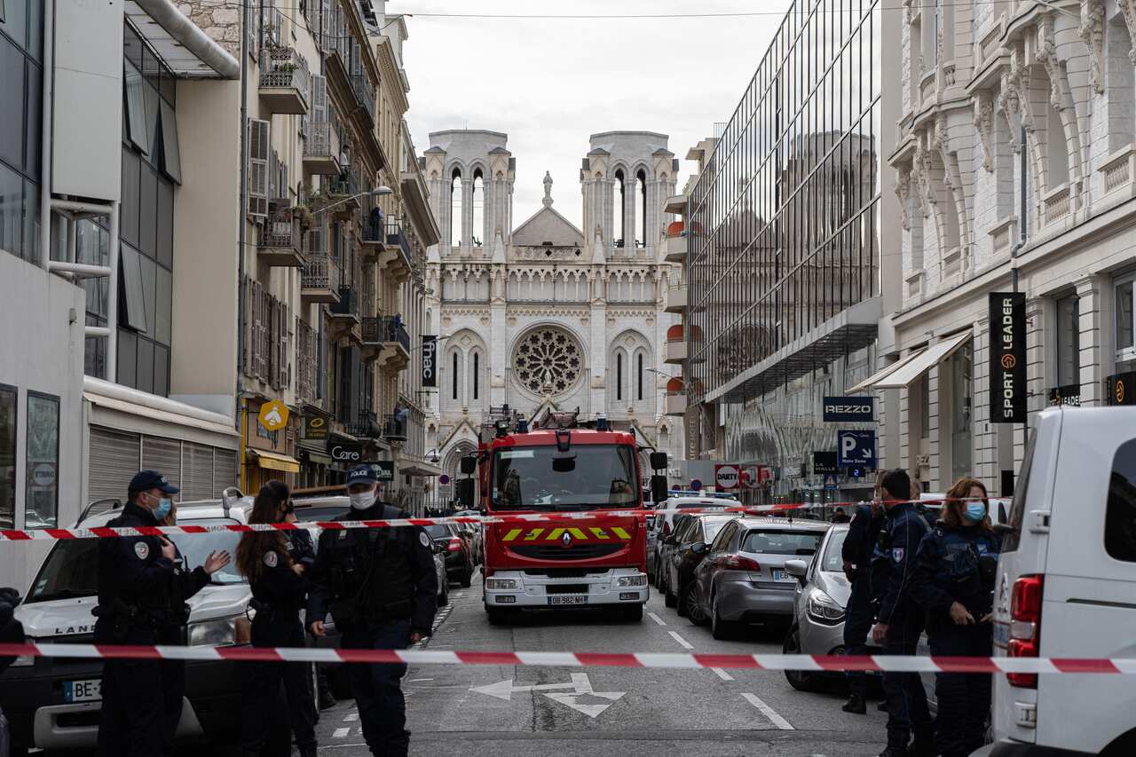 Police outside the Basilica of Notre-Dame de Nice after the knife attack.