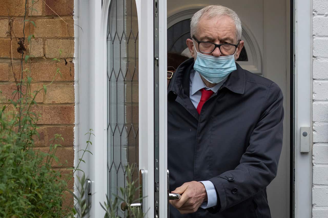 Former Labour leader Jeremy Corbyn leaves his house in North London ahead of the release of the report.