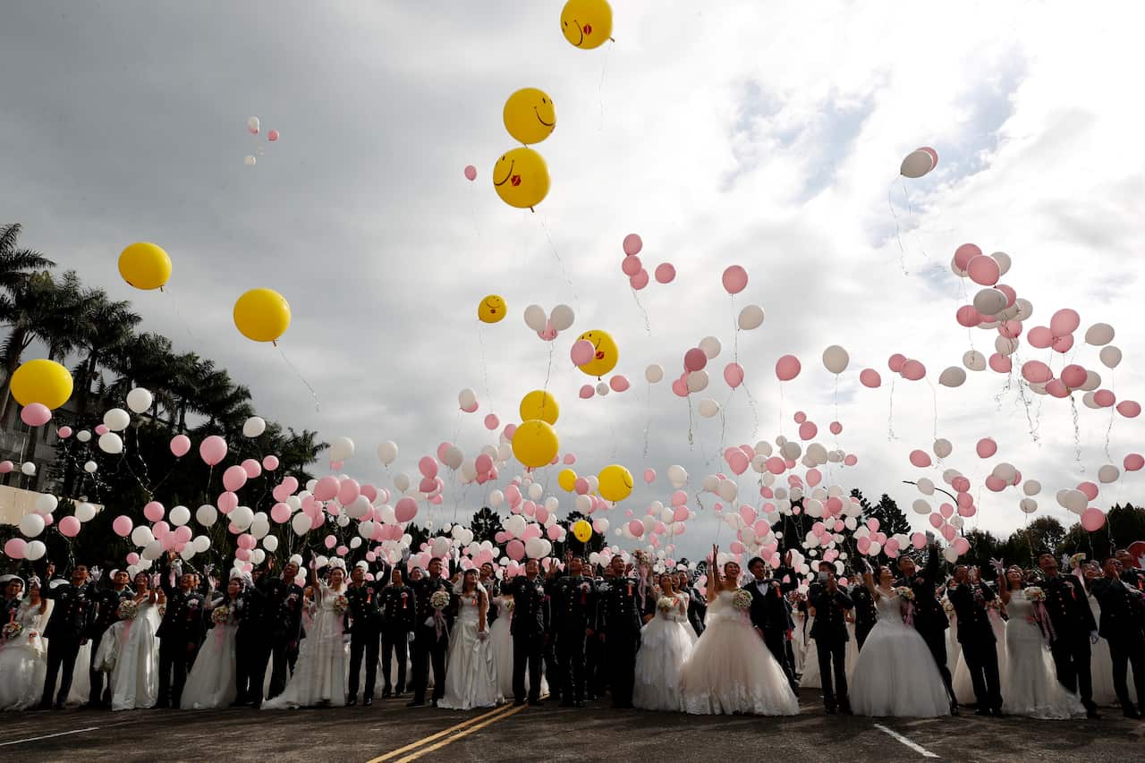 A military mass wedding in Taoyuan, Taiwan, 30 October 2020