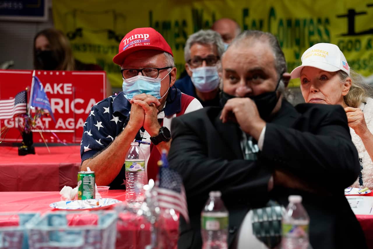 Supporters of President Donald Trump wait for election results Tuesday, 3 November, 2020, in Stanton, California.