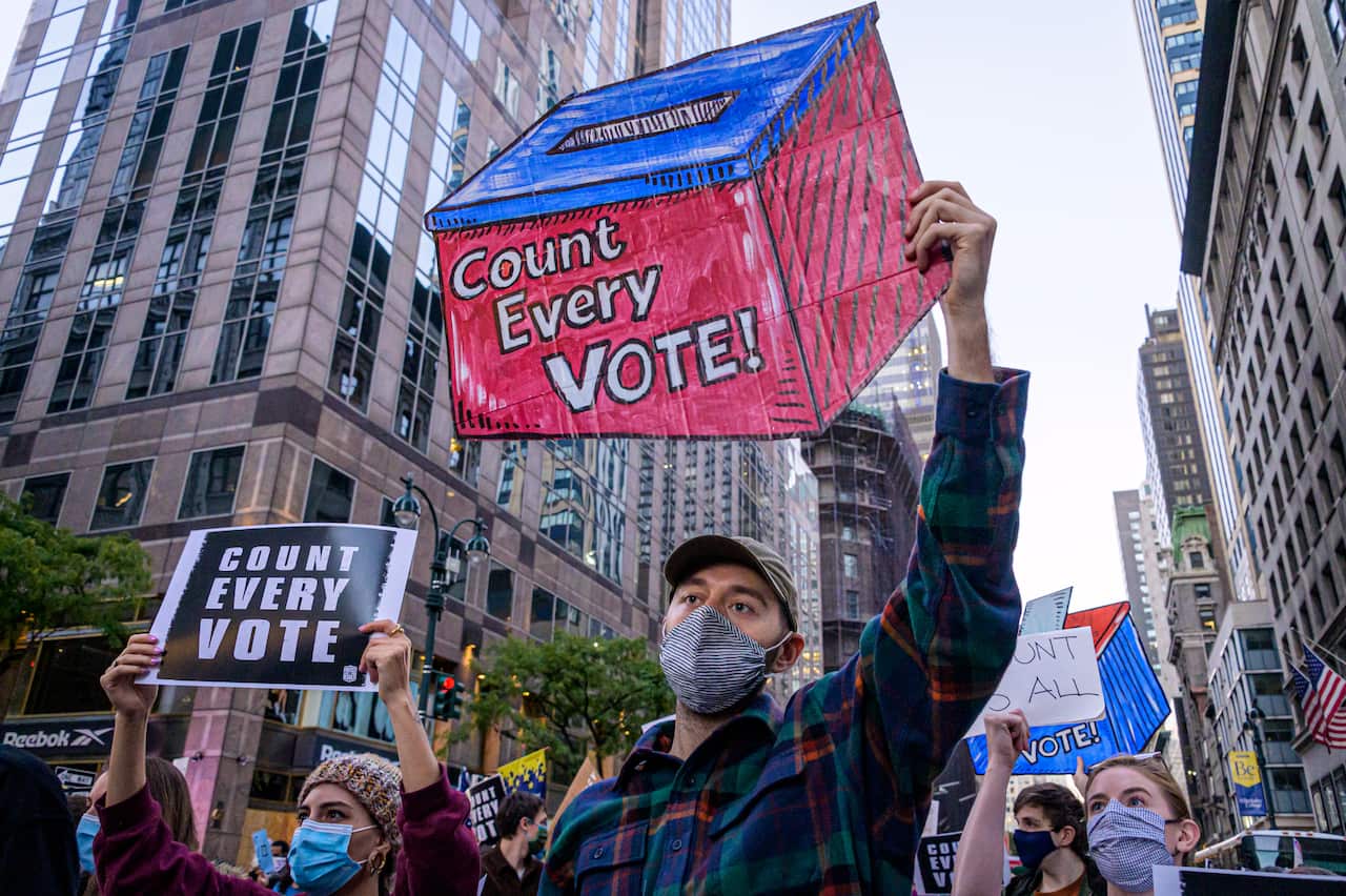 Concerned citizens and members gathered in New York to demand 'every vote' be counted on 4 November, 2020 