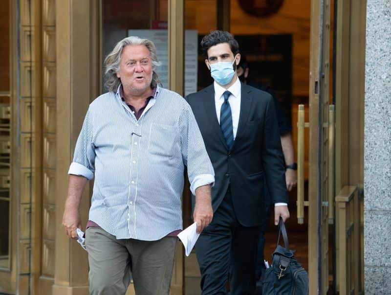 Steve Bannon leaves Manhattan Federal Court on in August.
